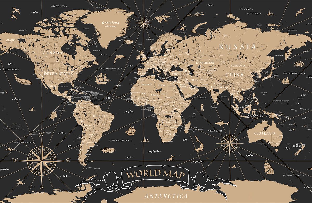 brown-world map-design-Singular design large mural-roll