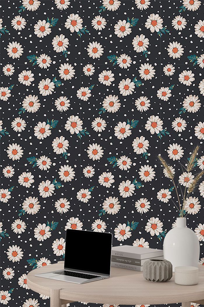 black-daisy-wallpaper-on-high-wall