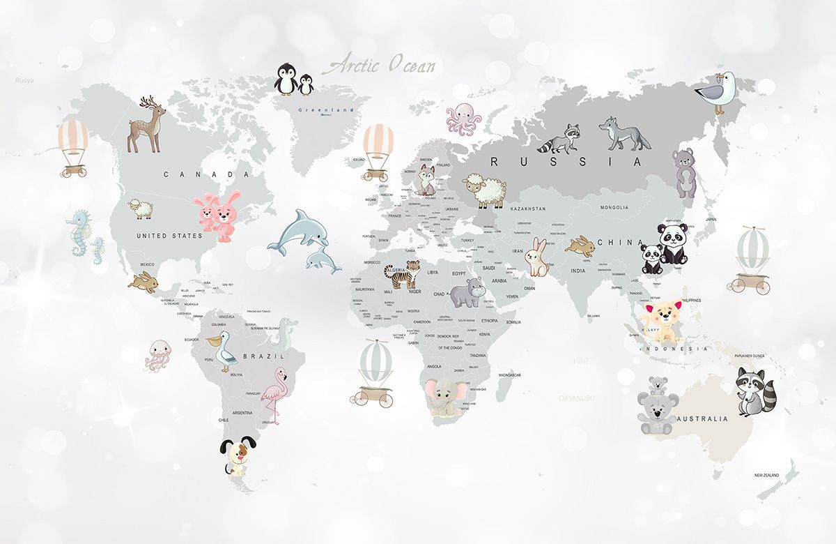 white-world map-design-Singular design large mural-roll